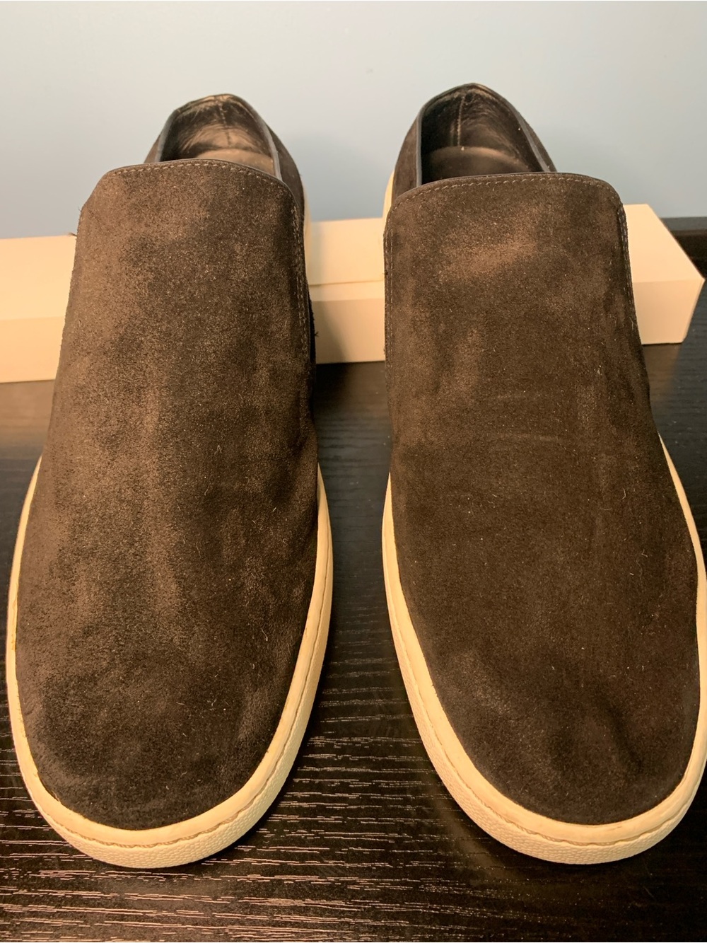 Vince Black Suede Slip-On Sneakers with Cream Sole